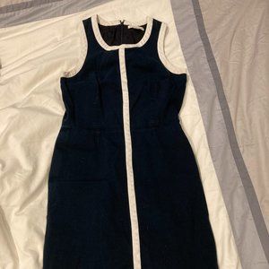 Cotton Lined Navy Dress with White Piping Detail